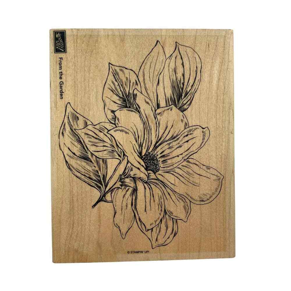 STAMPIN UP From The Garden Large Magnolia Flower Wood Mounted Rubber Stamp 5x6